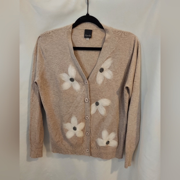Aaeda Sweaters - Aaeda Tan Floral Women's Cardigan